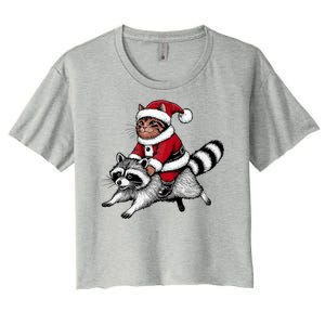 Santa Cat Raccoon Funny Christmas Animal Lover Women's Crop Top Tee