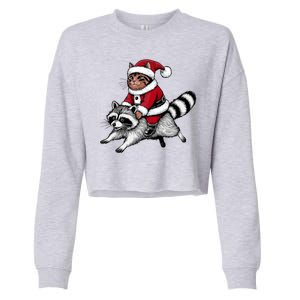 Santa Cat Raccoon Funny Christmas Animal Lover Cropped Pullover Crew