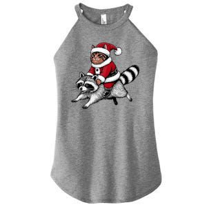 Santa Cat Raccoon Funny Christmas Animal Lover Women's Perfect Tri Rocker Tank