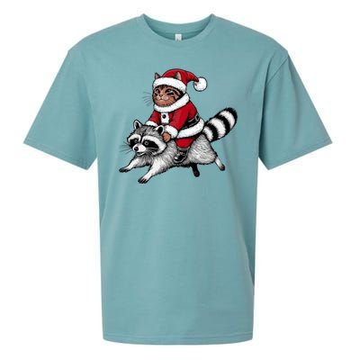 Santa Cat Raccoon Funny Christmas Animal Lover Sueded Cloud Jersey T-Shirt