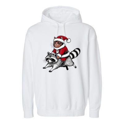 Santa Cat Raccoon Funny Christmas Animal Lover Garment-Dyed Fleece Hoodie