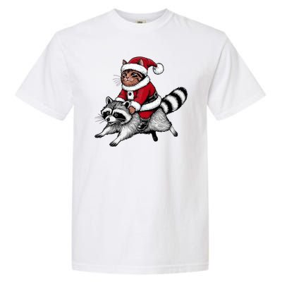 Santa Cat Raccoon Funny Christmas Animal Lover Garment-Dyed Heavyweight T-Shirt