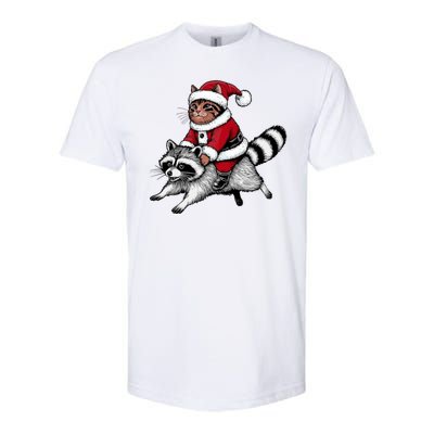 Santa Cat Raccoon Funny Christmas Animal Lover Softstyle CVC T-Shirt