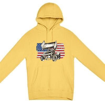 Sprint Car Racing Usa Flag Gift Premium Pullover Hoodie