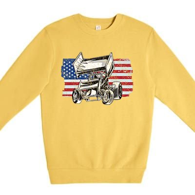 Sprint Car Racing Usa Flag Gift Premium Crewneck Sweatshirt