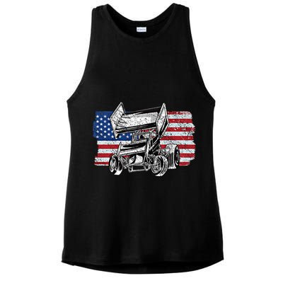 Sprint Car Racing Usa Flag Gift Ladies PosiCharge Tri-Blend Wicking Tank