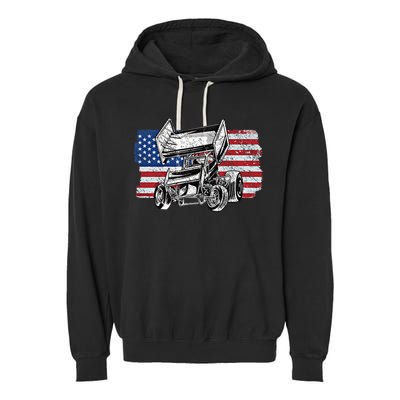 Sprint Car Racing Usa Flag Gift Garment-Dyed Fleece Hoodie