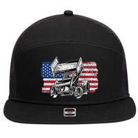 Sprint Car Racing Usa Flag Gift 7 Panel Mesh Trucker Snapback Hat