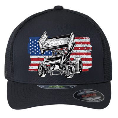 Sprint Car Racing Usa Flag Gift Flexfit Unipanel Trucker Cap