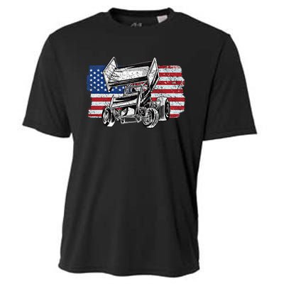 Sprint Car Racing Usa Flag Gift Cooling Performance Crew T-Shirt