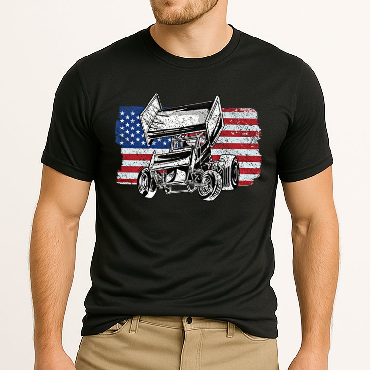 Sprint Car Racing Usa Flag Gift Cooling Performance Crew T-Shirt
