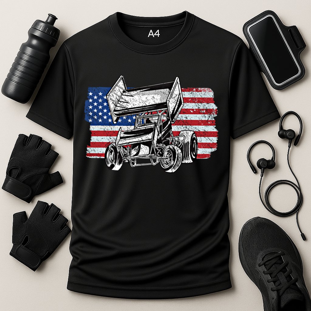 Sprint Car Racing Usa Flag Gift Cooling Performance Crew T-Shirt