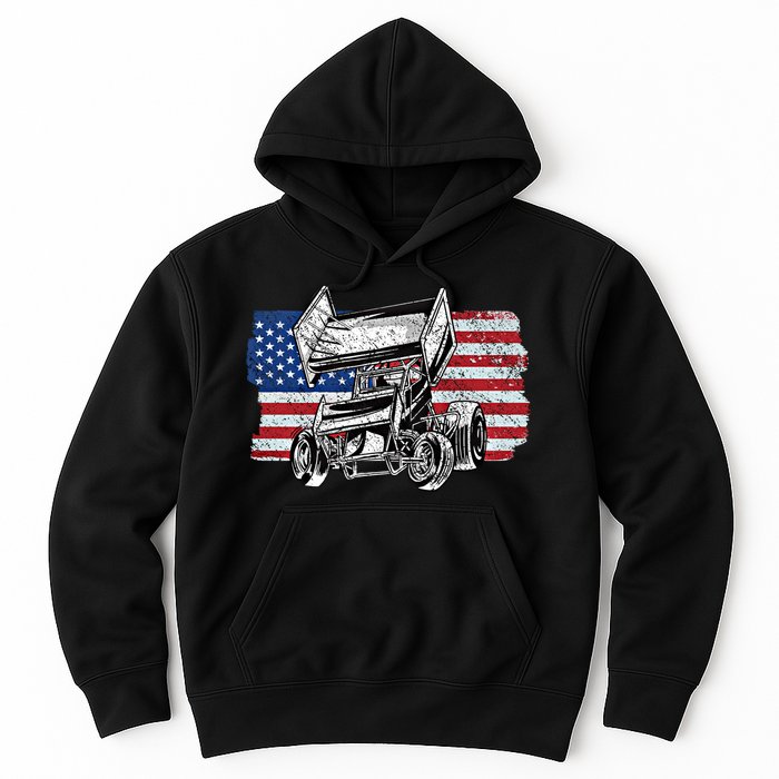Sprint Car Racing Usa Flag Gift Hoodie