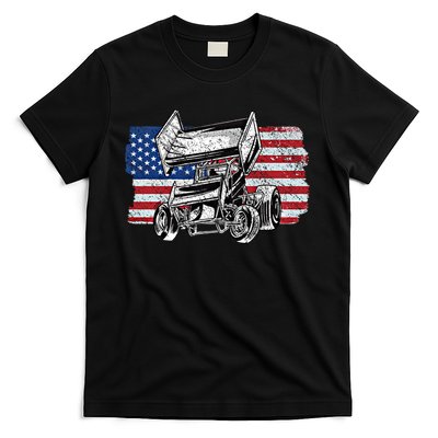 Sprint Car Racing Usa Flag Gift T-Shirt