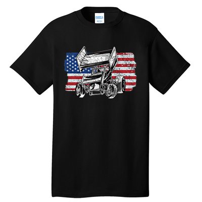 Sprint Car Racing Usa Flag Gift Tall T-Shirt