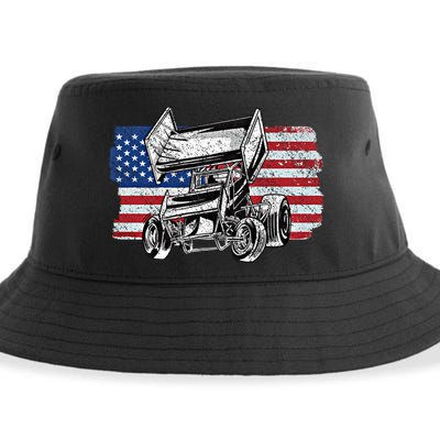 Sprint Car Racing Usa Flag Gift Sustainable Bucket Hat