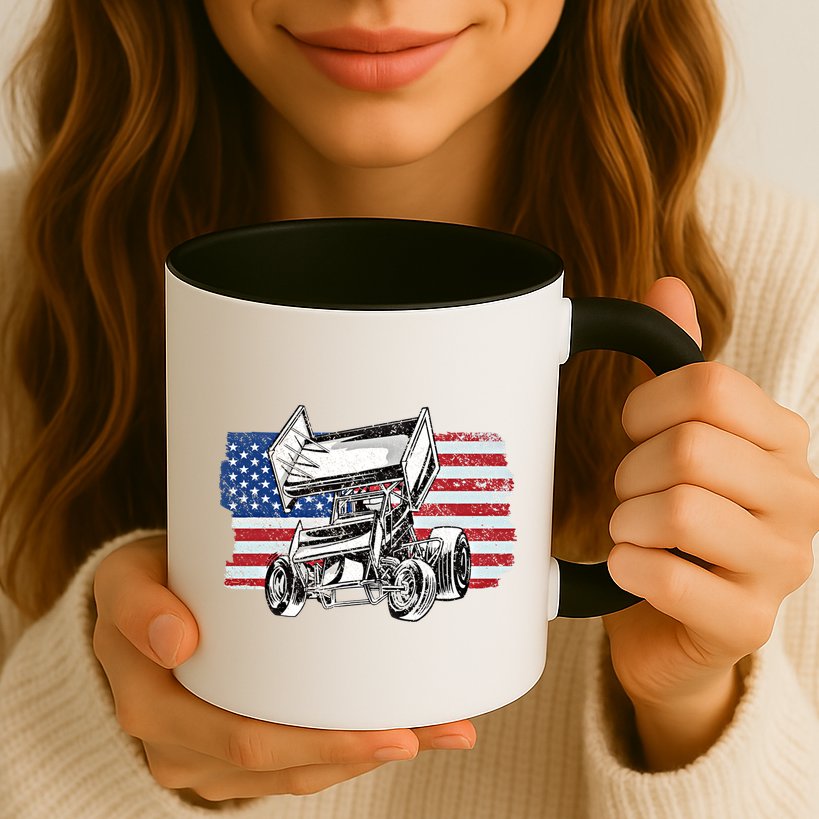 Sprint Car Racing Usa Flag Gift Mug