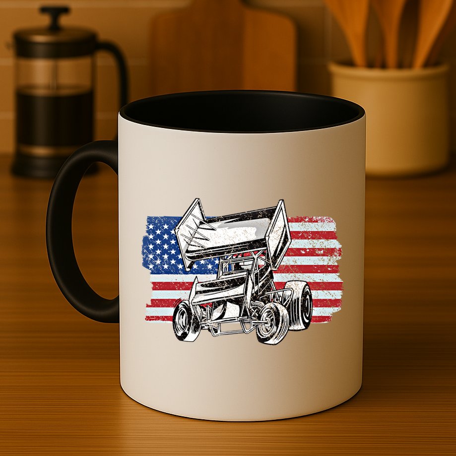 Sprint Car Racing Usa Flag Gift Mug
