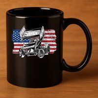 Sprint Car Racing Usa Flag Gift 11oz C Handle Ceramic Mug