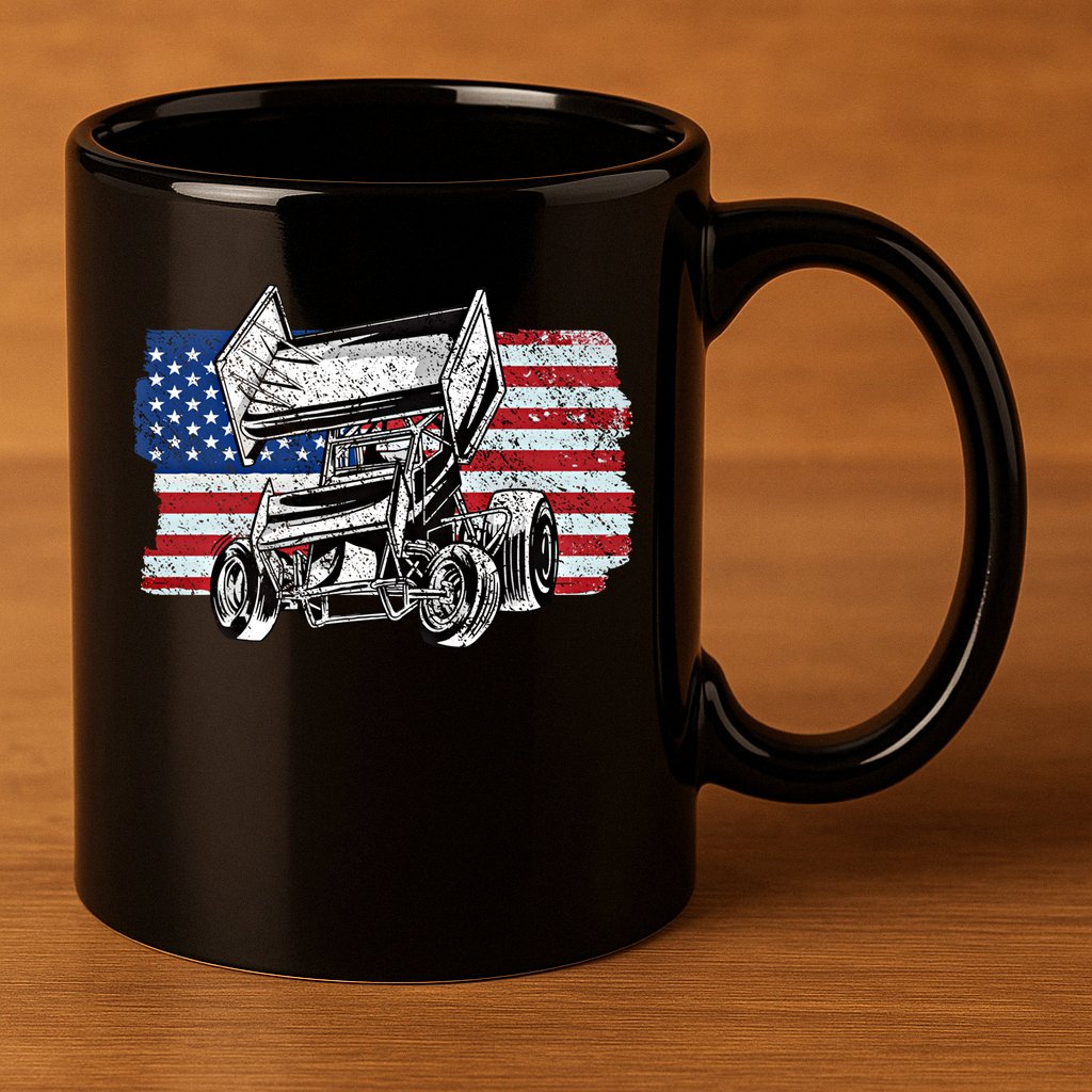 Sprint Car Racing Usa Flag Gift 11oz C Handle Ceramic Mug