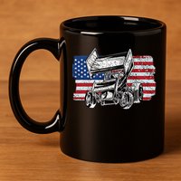 Sprint Car Racing Usa Flag Gift 11oz C Handle Ceramic Mug