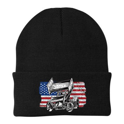 Sprint Car Racing Usa Flag Gift Beanie