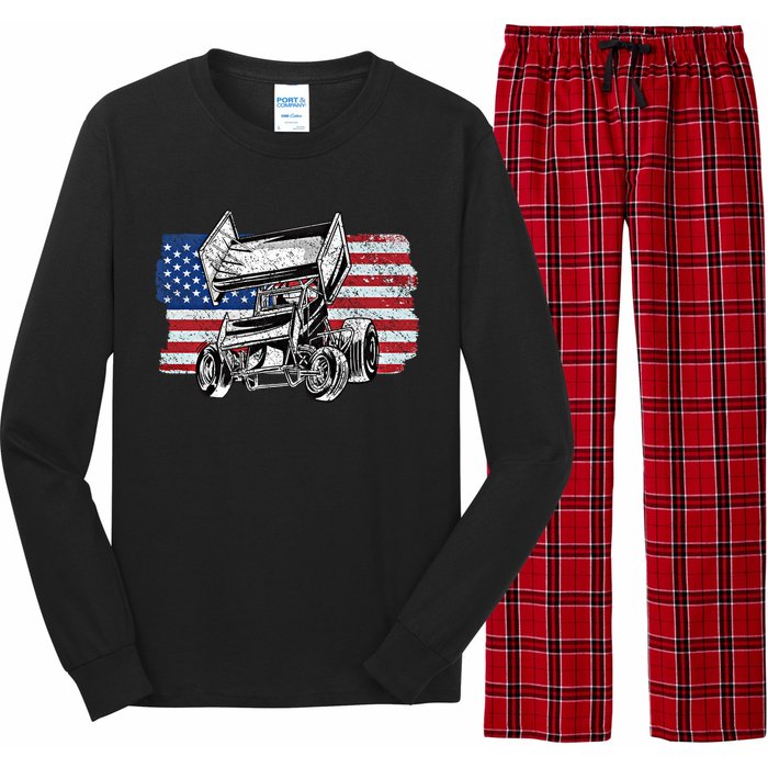 Sprint Car Racing Usa Flag Gift Long Sleeve Pajama Set