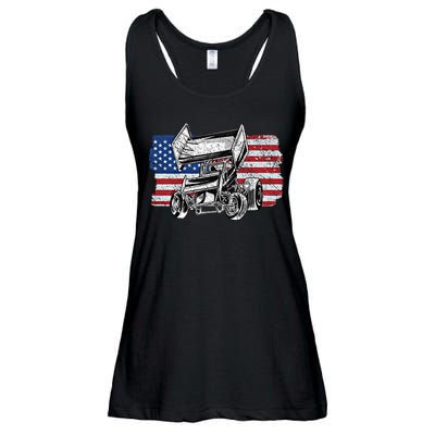 Sprint Car Racing Usa Flag Gift Ladies Essential Flowy Tank