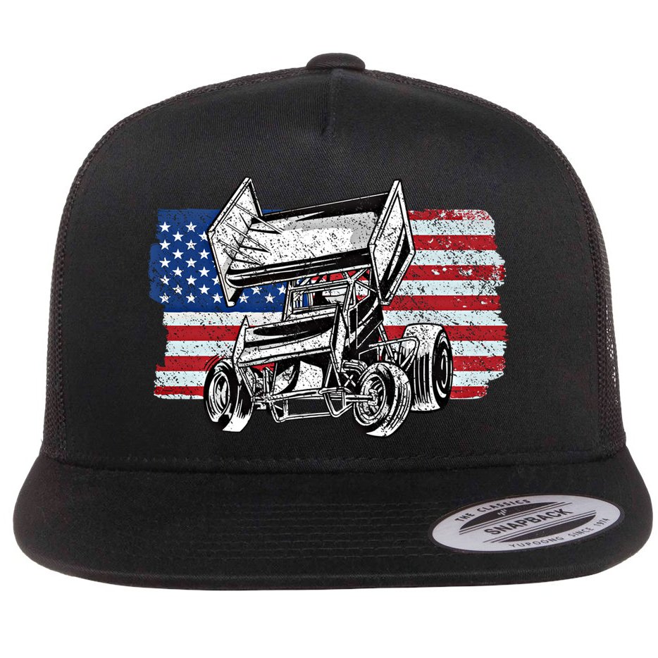 Sprint Car Racing Usa Flag Gift Flat Bill Trucker Hat