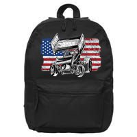 Sprint Car Racing Usa Flag Gift 16 in Basic Backpack