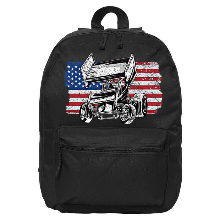Sprint Car Racing Usa Flag Gift 16 in Basic Backpack