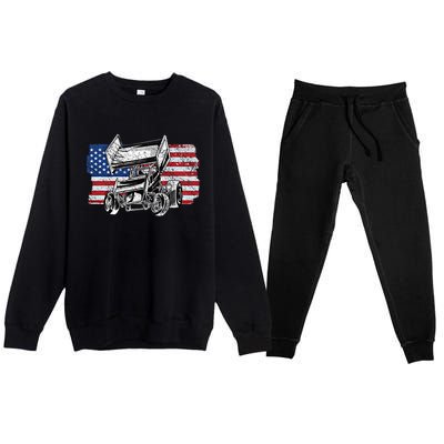 Sprint Car Racing Usa Flag Gift Premium Crewneck Sweatsuit Set