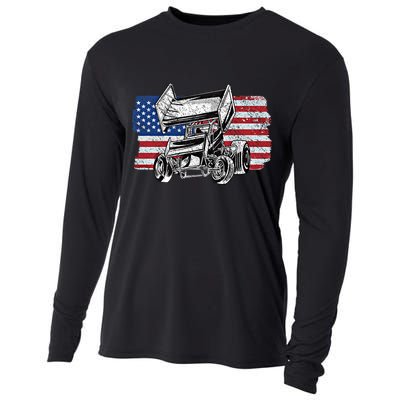 Sprint Car Racing Usa Flag Gift Cooling Performance Long Sleeve Crew