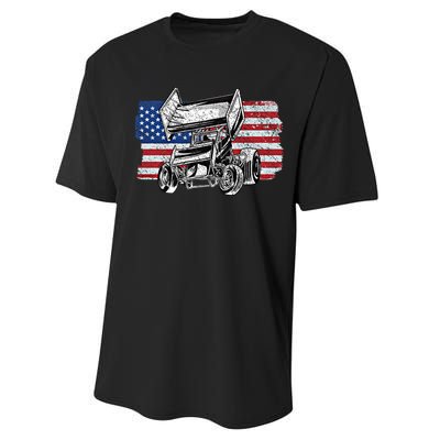 Sprint Car Racing Usa Flag Gift Performance Sprint T-Shirt