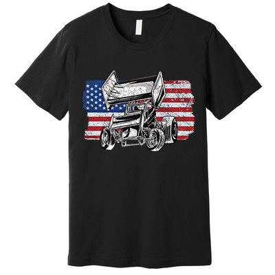Sprint Car Racing Usa Flag Gift Premium T-Shirt