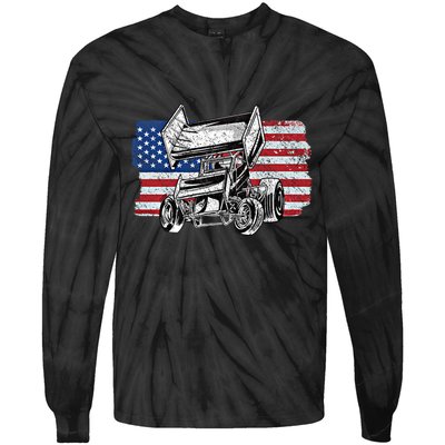 Sprint Car Racing Usa Flag Gift Tie-Dye Long Sleeve Shirt