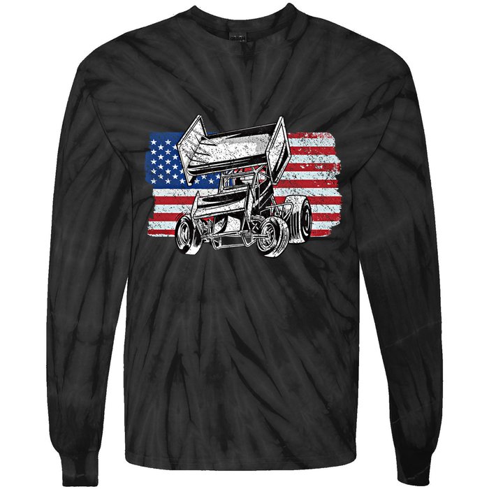 Sprint Car Racing Usa Flag Gift Tie-Dye Long Sleeve Shirt