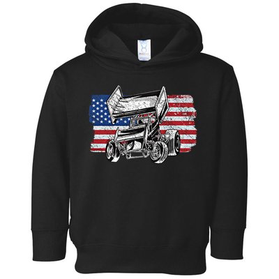 Sprint Car Racing Usa Flag Gift Toddler Hoodie