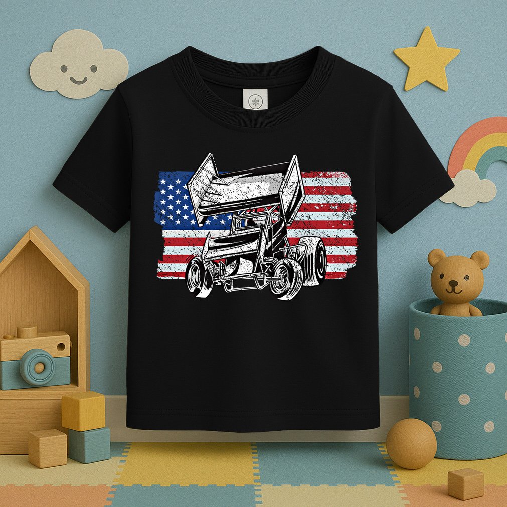 Sprint Car Racing Usa Flag Gift Toddler T-Shirt