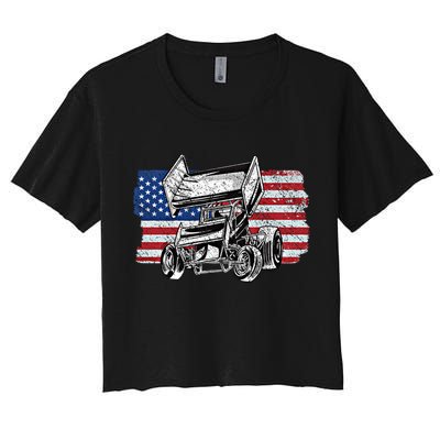 Sprint Car Racing Usa Flag Gift Women's Crop Top Tee