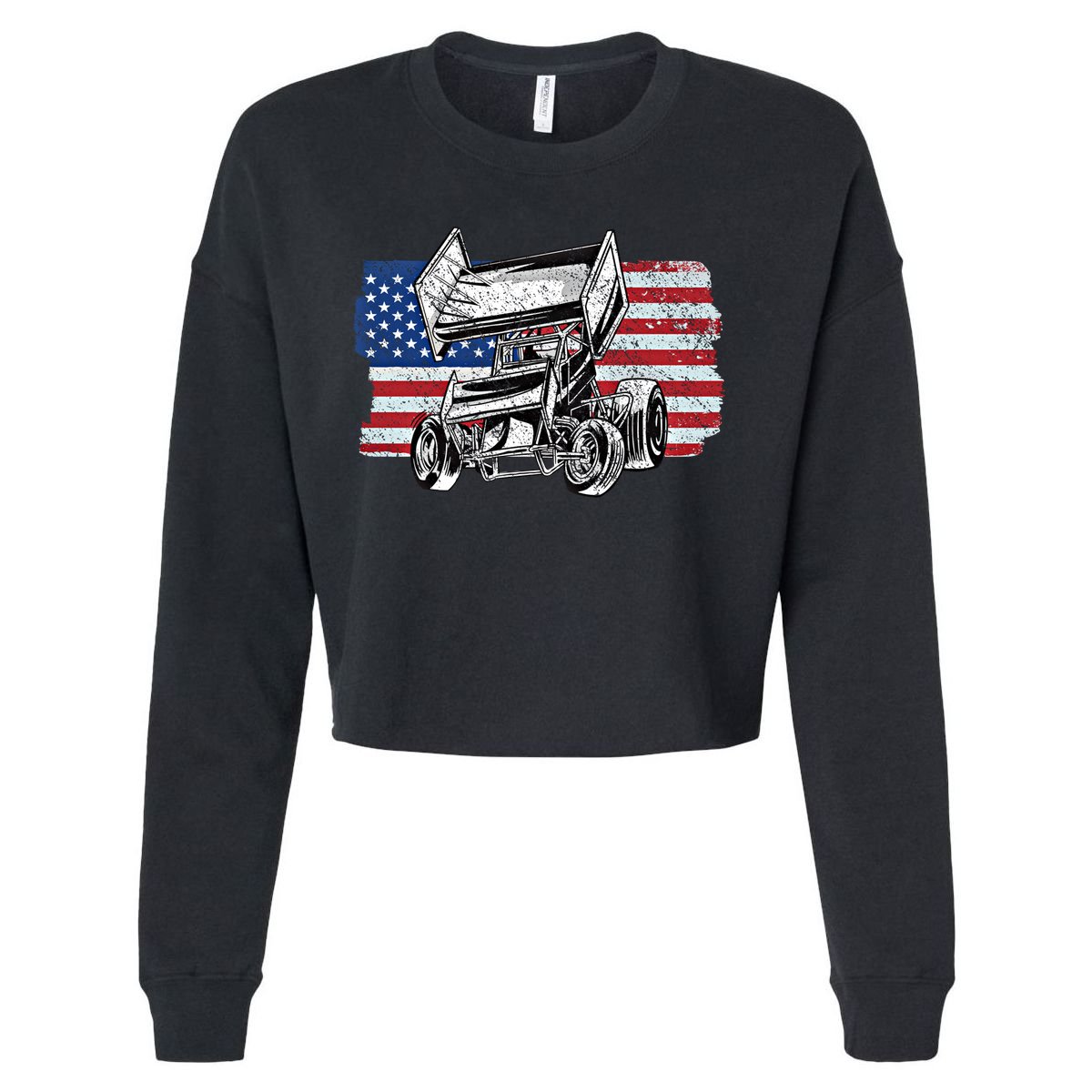 Sprint Car Racing Usa Flag Gift Cropped Pullover Crew