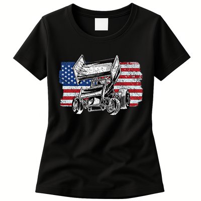 Sprint Car Racing Usa Flag Gift Womens T-Shirt