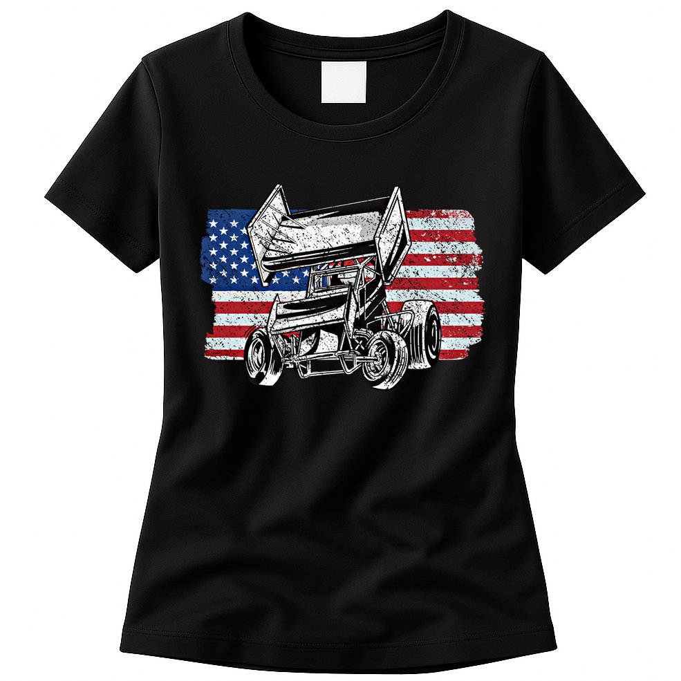 Sprint Car Racing Usa Flag Gift Womens T-Shirt