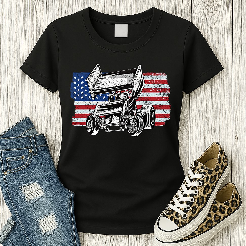 Sprint Car Racing Usa Flag Gift Womens T-Shirt