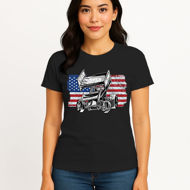 Sprint Car Racing Usa Flag Gift Womens T-Shirt