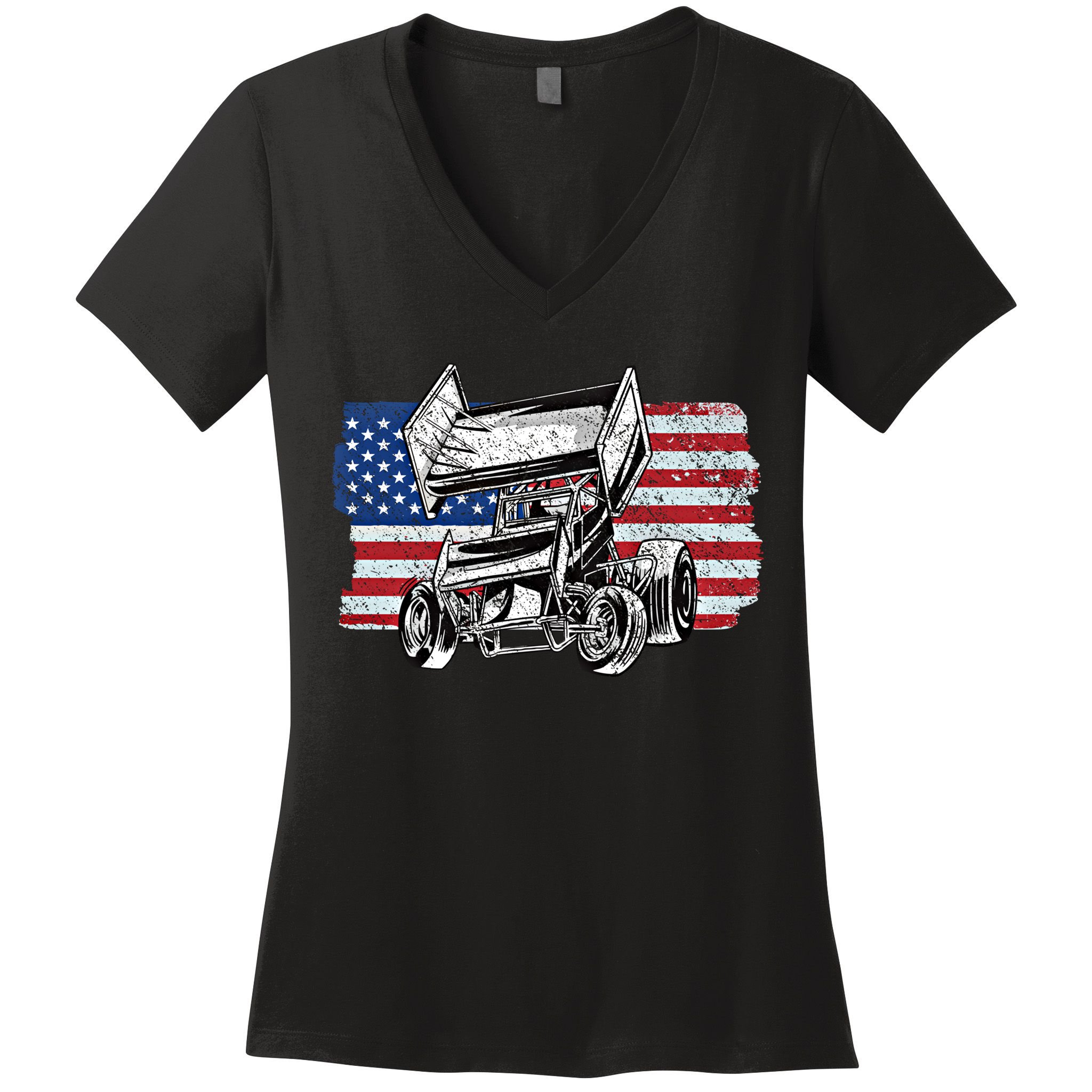Sprint Car Racing Usa Flag Gift Women's V-Neck T-Shirt