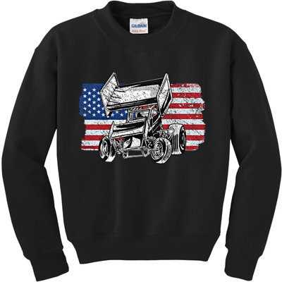 Sprint Car Racing Usa Flag Gift Kids Sweatshirt