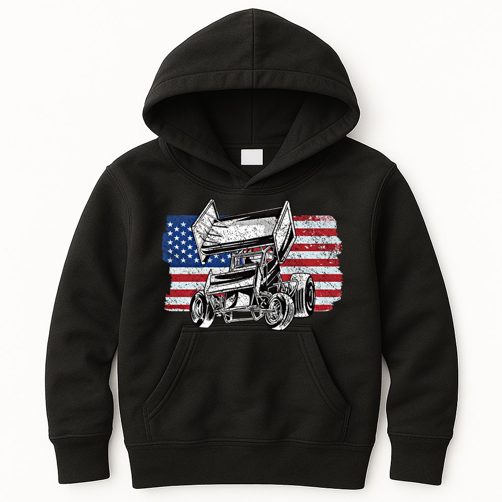 Sprint Car Racing Usa Flag Gift Kids Hoodie
