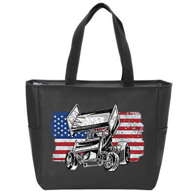 Sprint Car Racing Usa Flag Gift Zip Tote Bag
