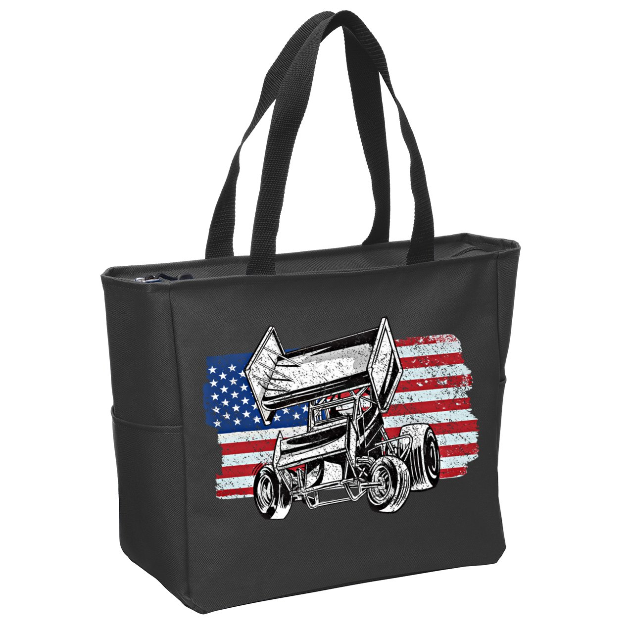 Sprint Car Racing Usa Flag Gift Zip Tote Bag